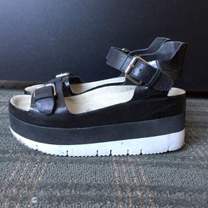 ASH "Vera" Leather Platform Sandals in Black